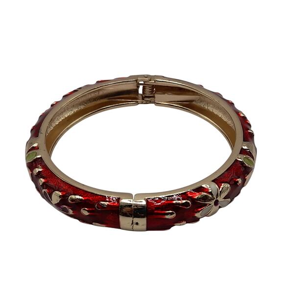Vintage Jiu Long Xing Cloisonné Bangle Bracelet – Red Enamel Floral - Picture 7 of 10